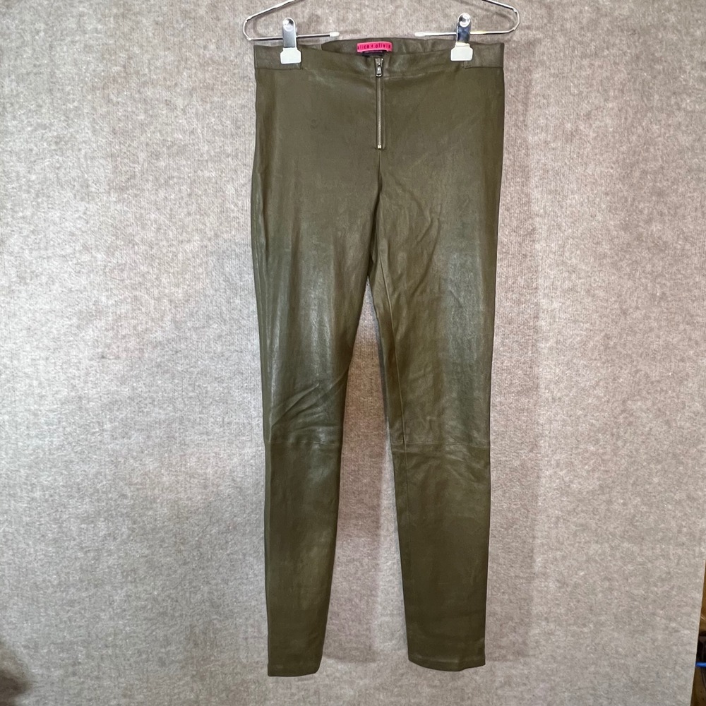 Alice + Olivia Revolve Leather Leggings Womens 28 Olive Lambskin Front Zip